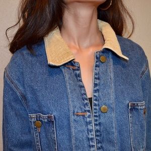 Long Denim Jacket - Plaid Lining + Corduroy Collar
